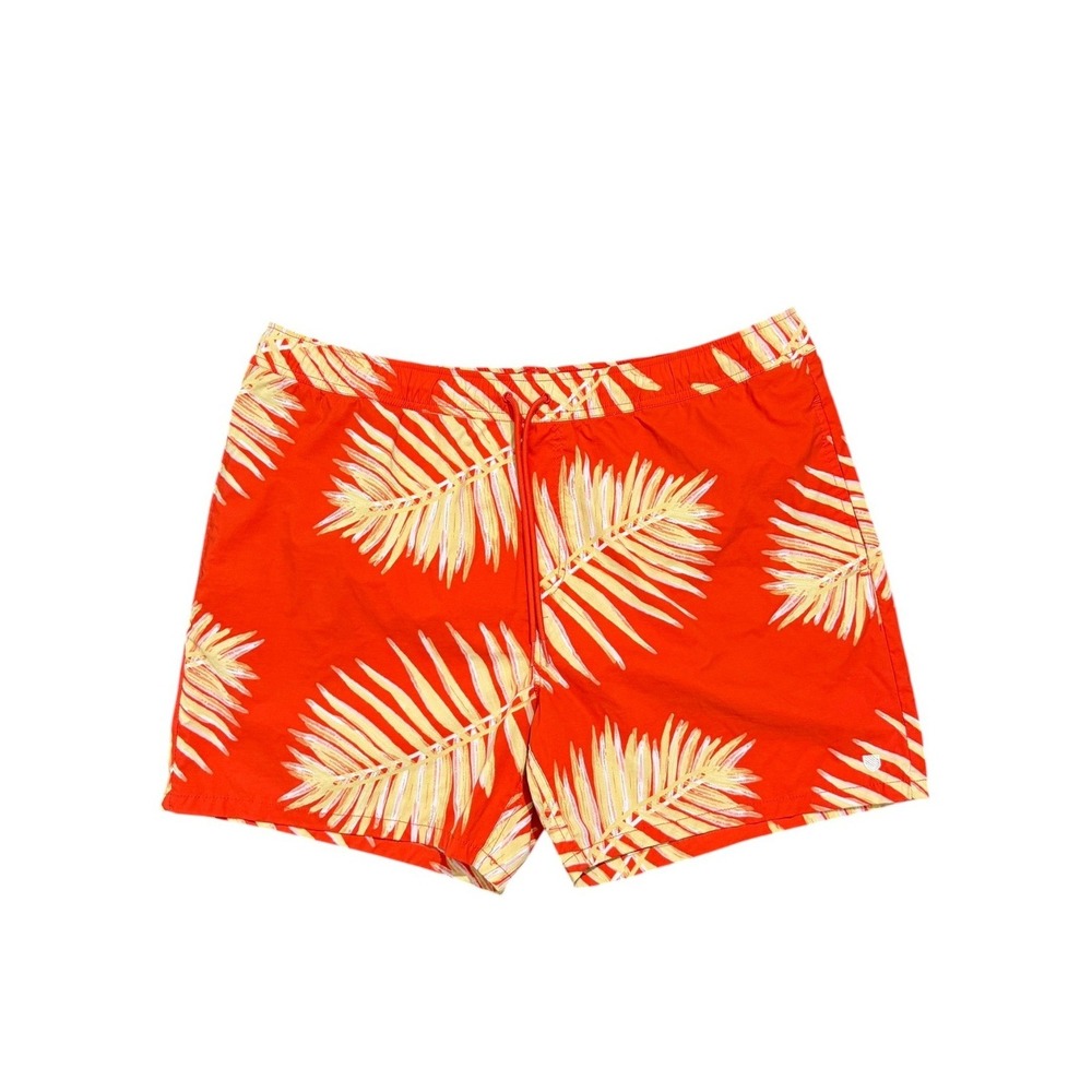 Brixton Tropical Palm Print Swim Board Shorts Orange 5" Inseam Beachwear Mens XL